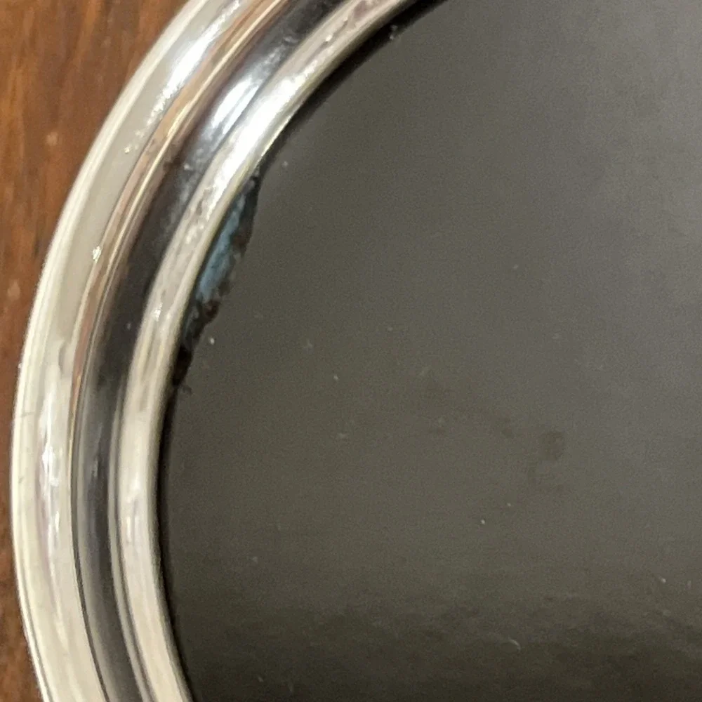 2 Vintage Unmarked Sterling Silver Round Drink Coasters Black Formica Center 3.5
